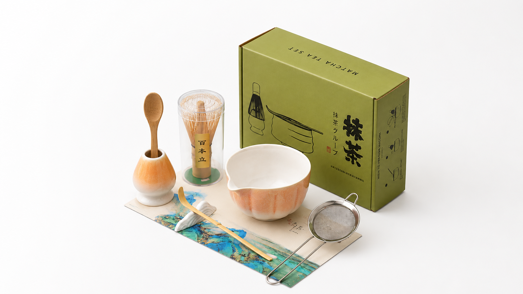 MATCHA SUNUM SETİ (TURUNCU-BEYAZ)